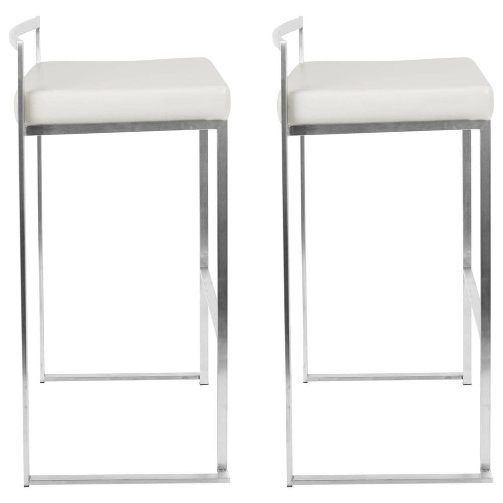 Lumisource Fuji Stackable Barstool with White Faux Leather in Brushed Stainless Steel &#40;Set of 2&#41;, , large