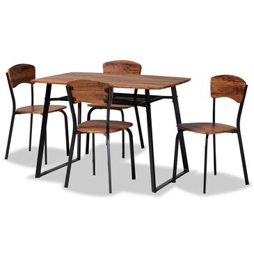 Baxton Studio Elida 5-Piece Rectangular Dining Set in Walnut Brown and Black, , large