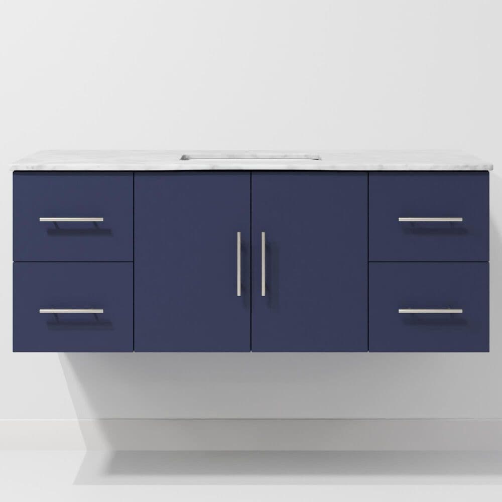 Lexora Home Geneva 48&quot; Single Bathroom Vanity in Navy Blue with 2 cm White Carrara Marble Top and Rectangular Sink, , large