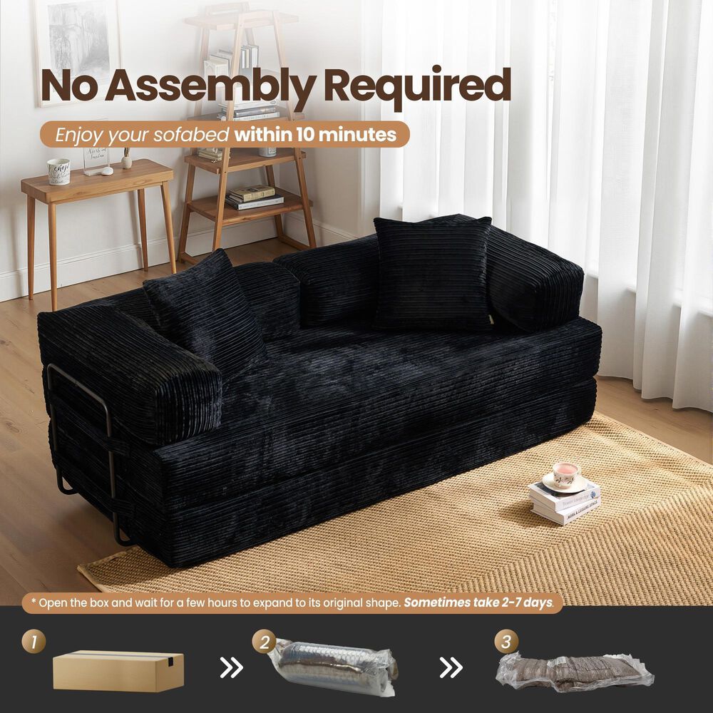 HOMLUX 80" Convertible Modular Sofa Bed in Black, , large