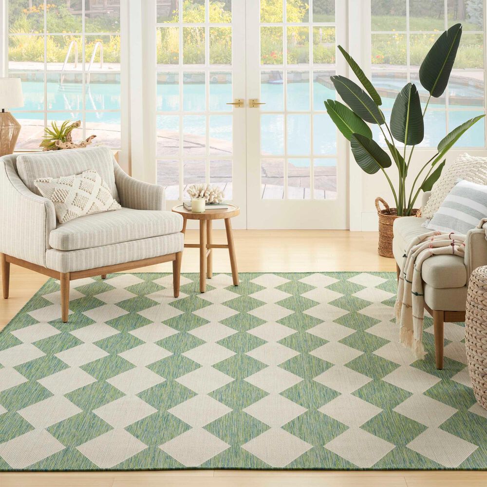 Nourison Positano Geometric Blue and Green 8&#39; x 10&#39; Indoor/Outdoor Area Rug, , large