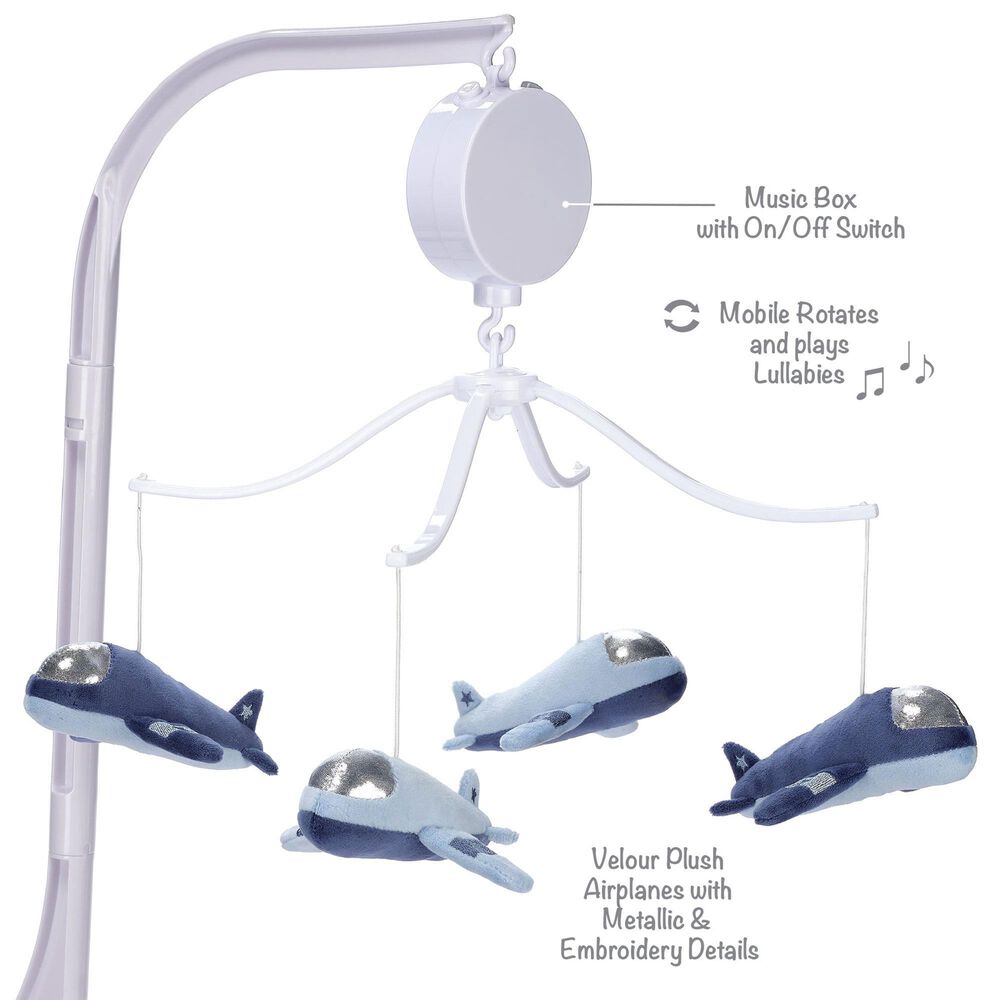 Lambs and Ivy Little Aviator Musical Baby Crib Mobile Soother Toy in Blue, , large
