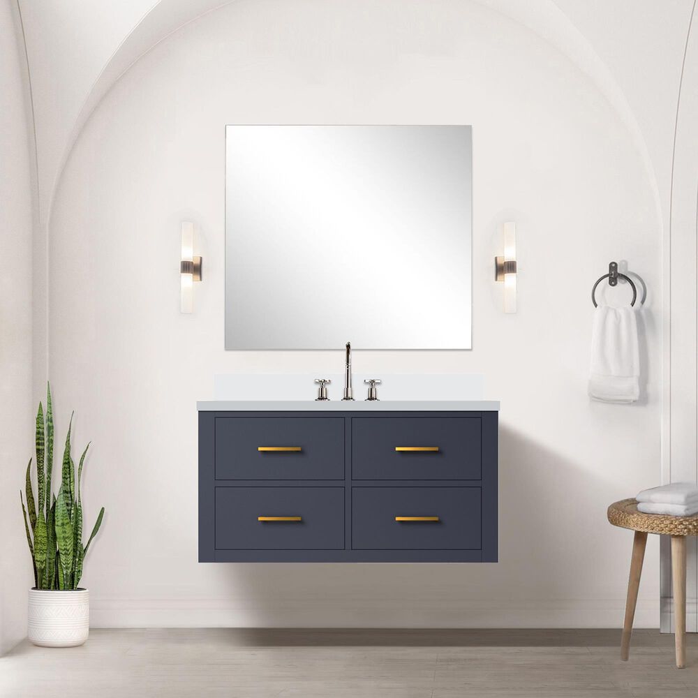 Lexora Home Castor 36&quot; Single Bathroom Vanity in Blue with 2 cm White Quartz Top and Rectangular Sink, , large