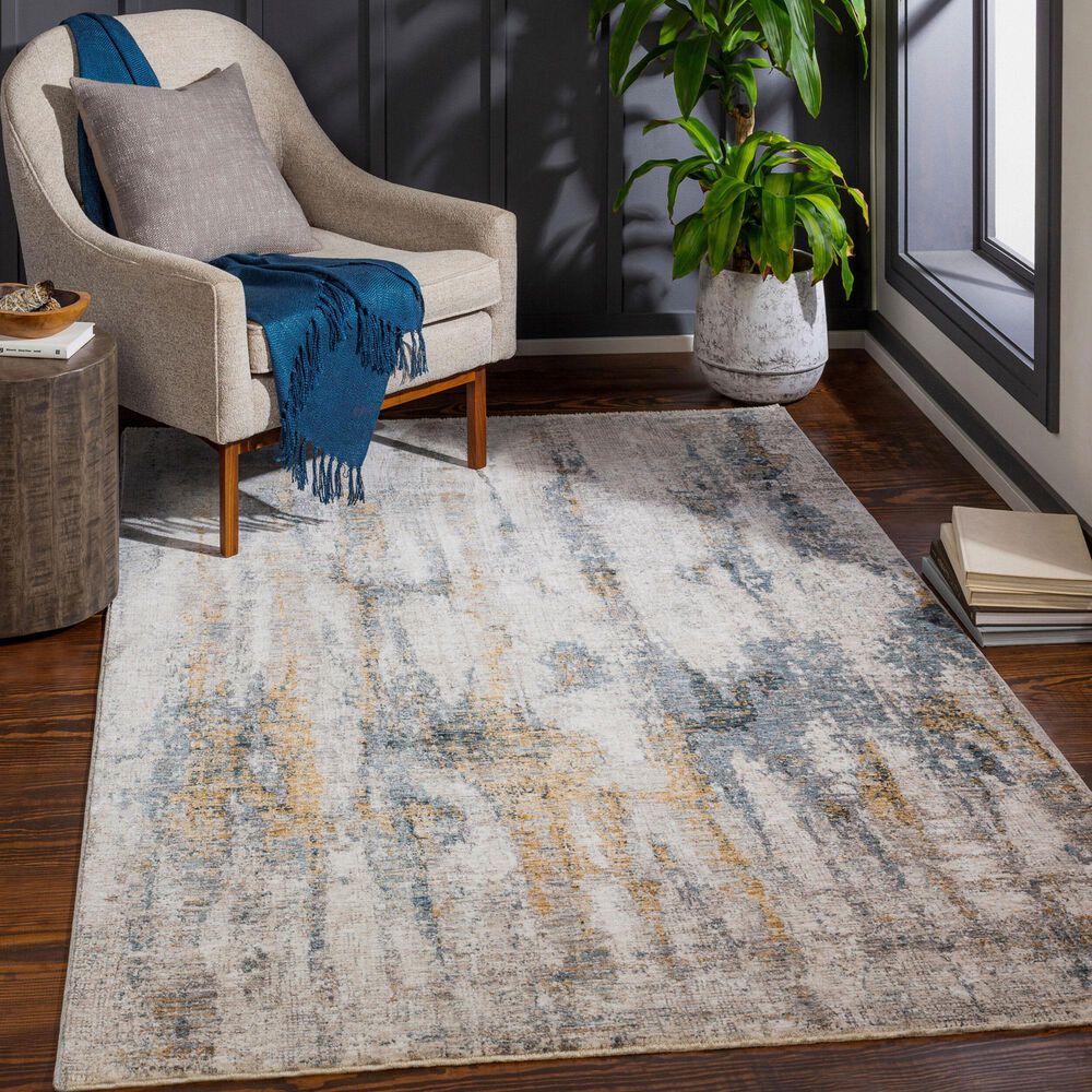 Surya Cardiff CDF-2306 Medium Gray, Light Blue, Mustard and Dark Blue 5' x 7'5" Area Rug, , large