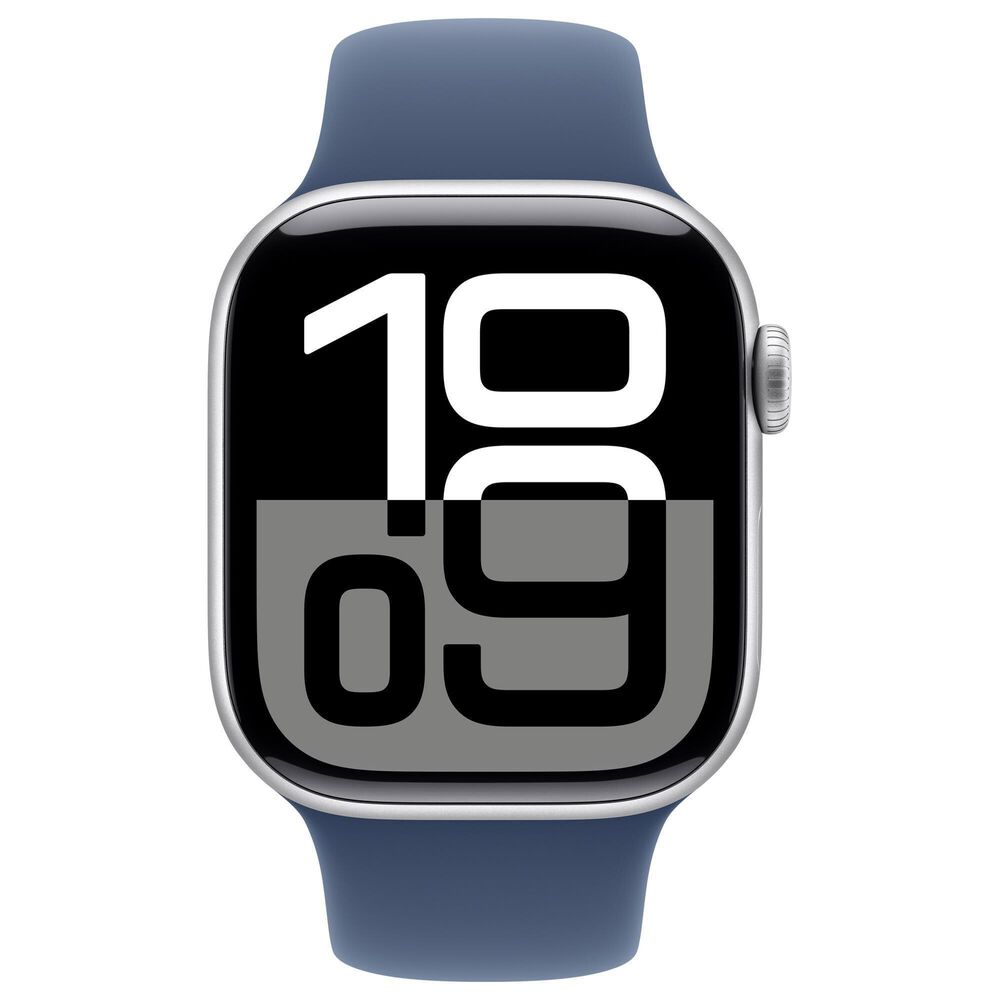 Apple Watch Series 10 GPS + Cellular 46mm Silver Aluminum Case with Denim Sport Band - S/M, , large