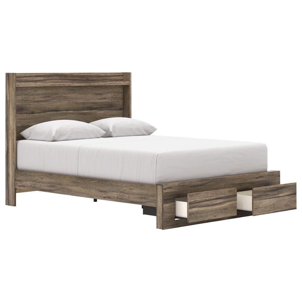 Ashley Elbrim Queen Bed with Storage Footboard in Weathered Brown, , large