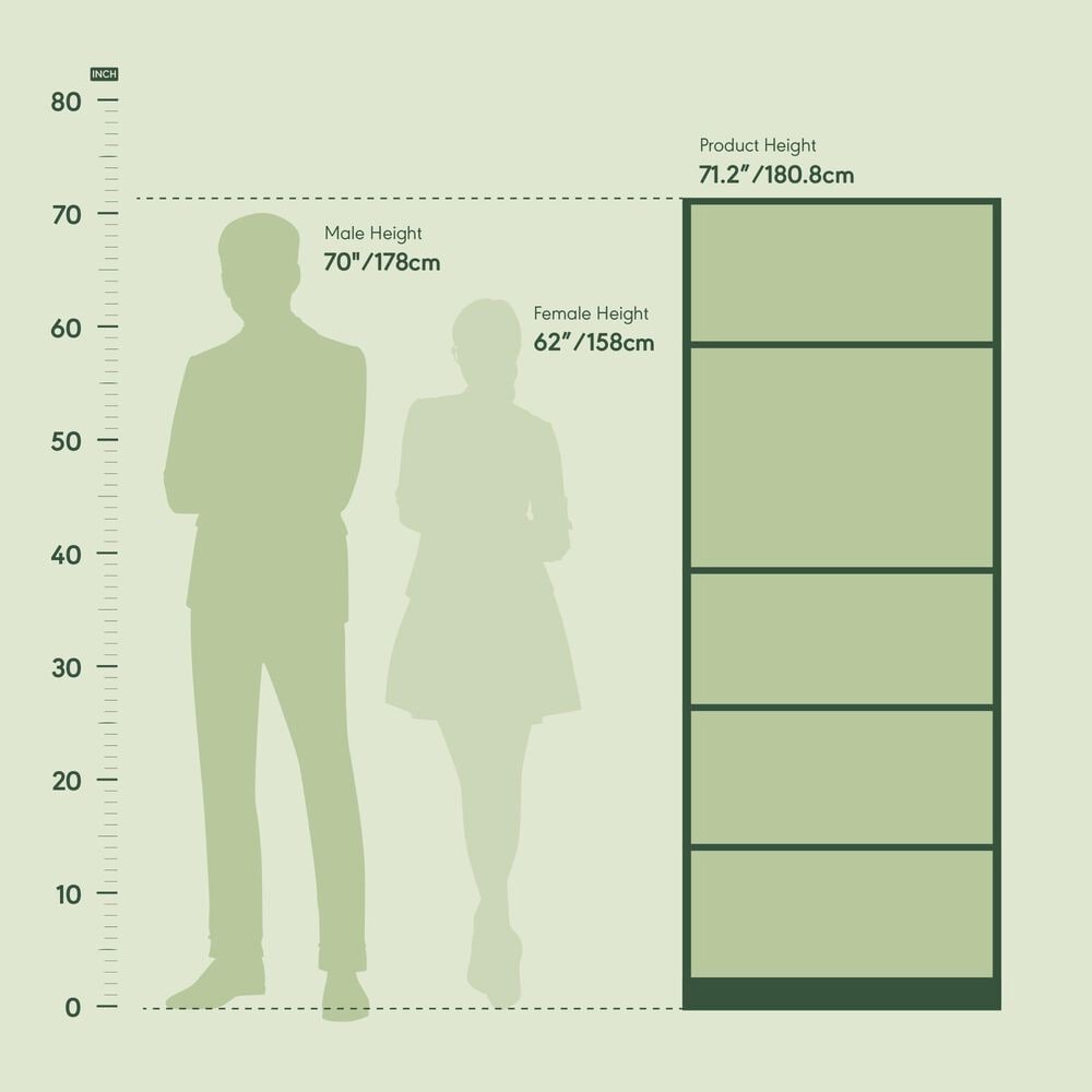 HOMLUX 5-Tier Display Bookshelf with Adjustable Shelves in Amber Pine, , large