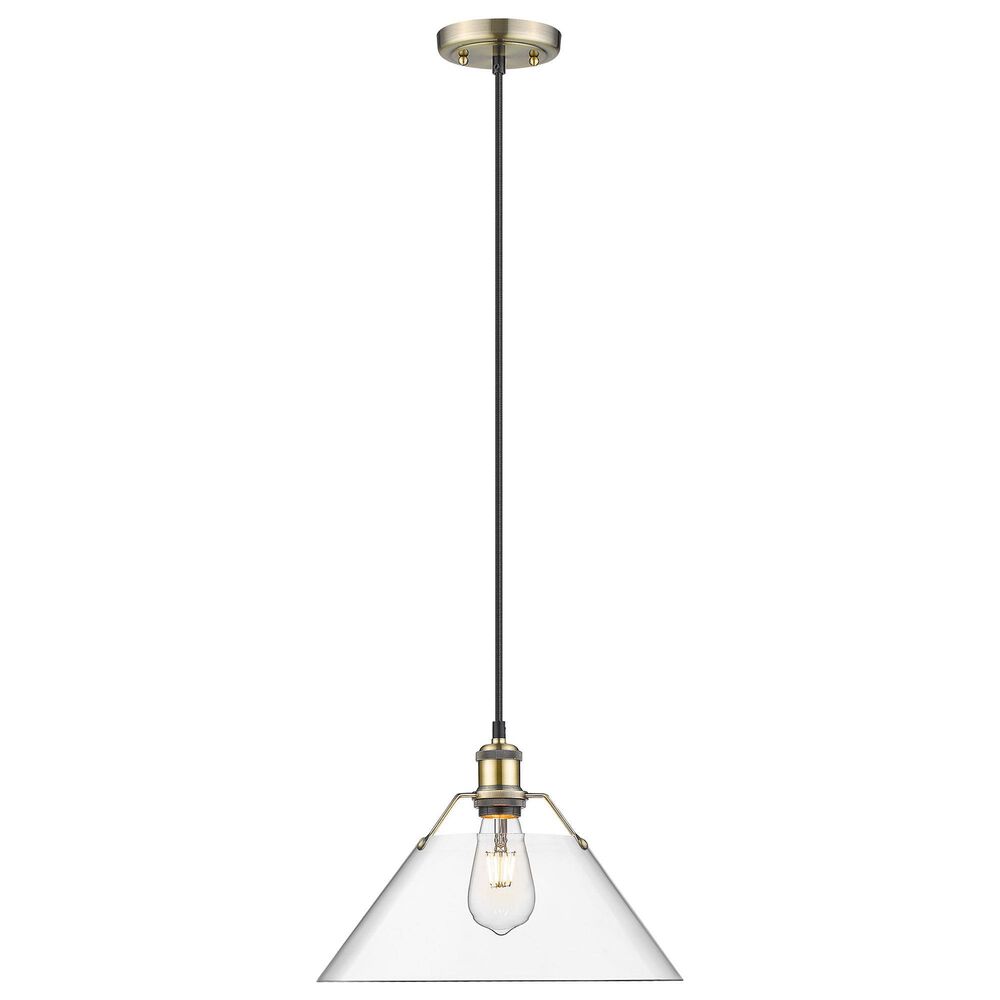 Golden Lighting Orwell 1-Light Wide Large Pendant with Clear Glass Shade in Aged Brass, , large