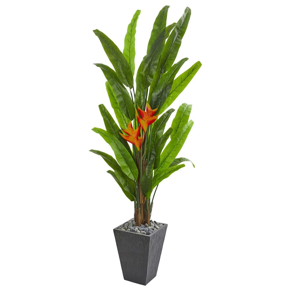 Nearly Natural Inc 6.5" Heliconia Artificial Plant in Slate Planter, , large