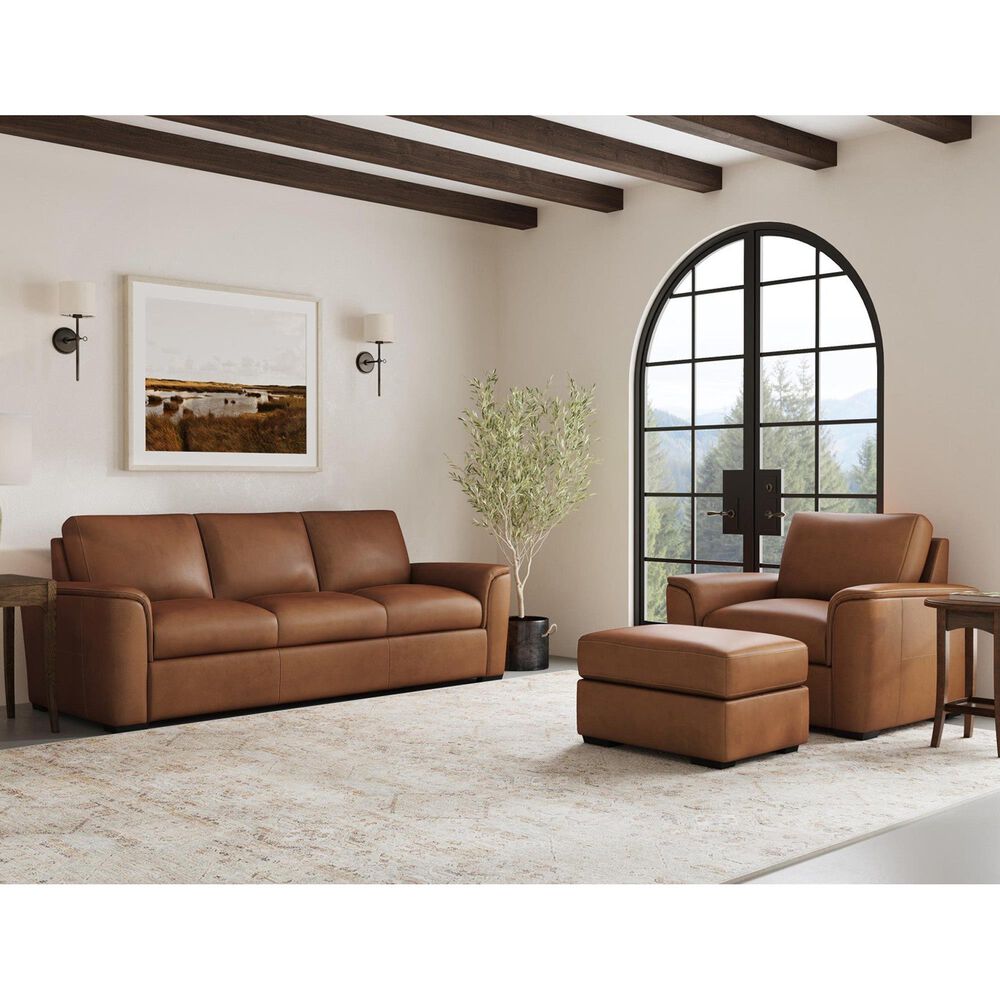 Flexsteel Henry Stationary Leather Chair and Ottoman Set in Caramel, , large
