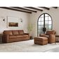 Flexsteel Henry Stationary Leather Chair and Ottoman Set in Caramel, , large