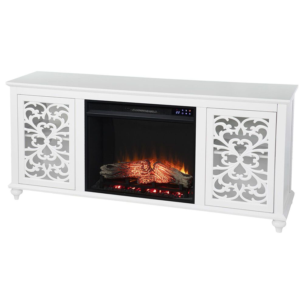Southern Enterprises Maldina 56" Electric Fireplace with Media Storage in White, , large