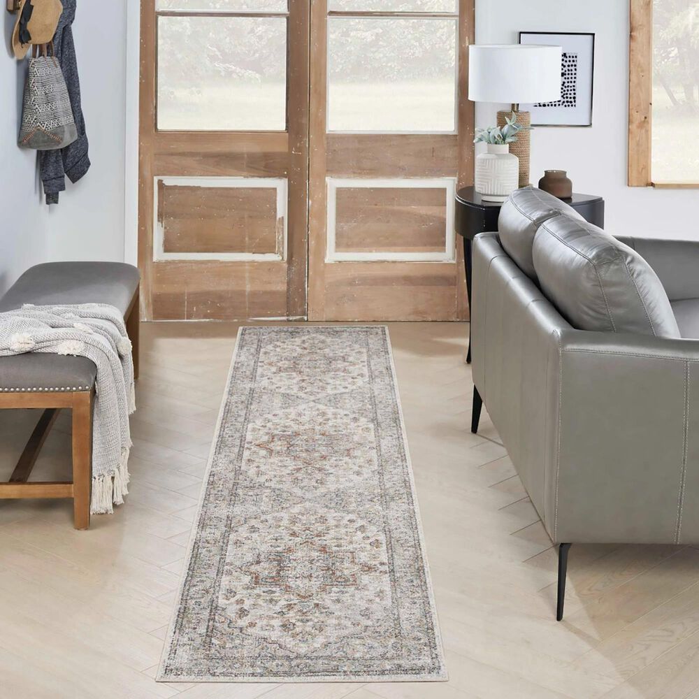 Nourison Astra Machine Washable ASW12 2&#39;2&quot; x 12&#39; Grey and Multicolor Runner, , large