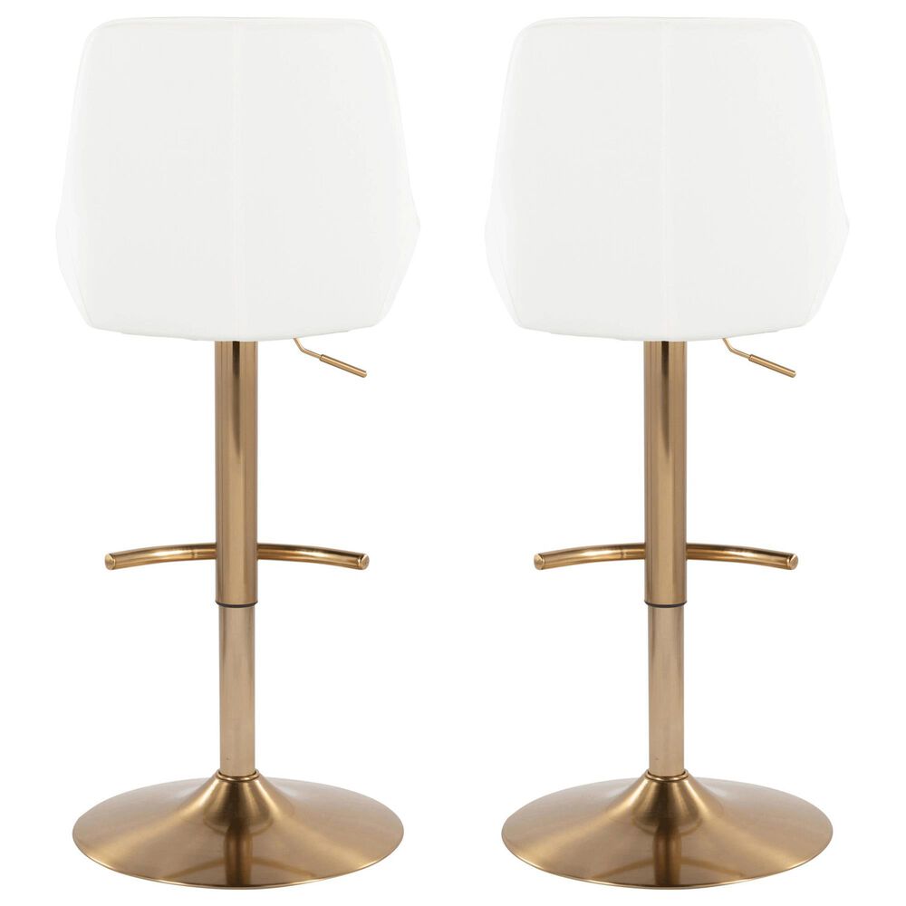 LumiSource Diana Adjustable Barstool with White Faux Leather Upholstery in Gold (Set of 2), , large