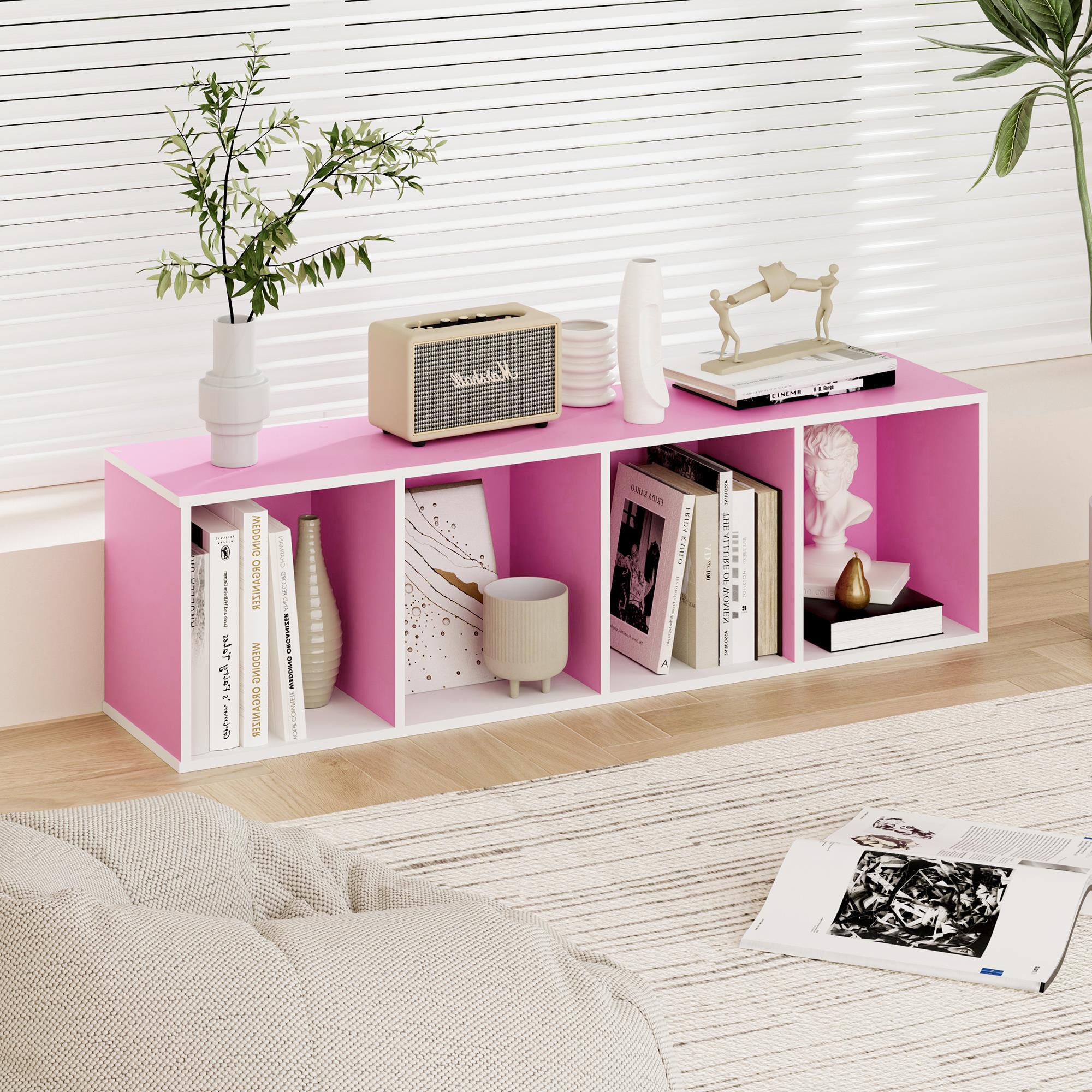 HOMLUX 4-Tier Open Shelf Display Organizer Bookcase in Pink and White