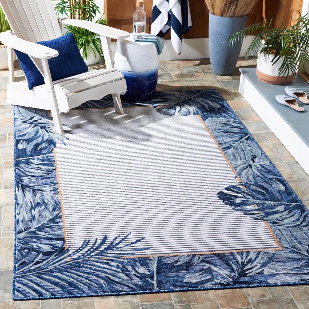 Safavieh Cabana CBN453N 4&#39; x 6&#39; Ivory and Navy Indoor/Outdoor Area Performance Rug, , large