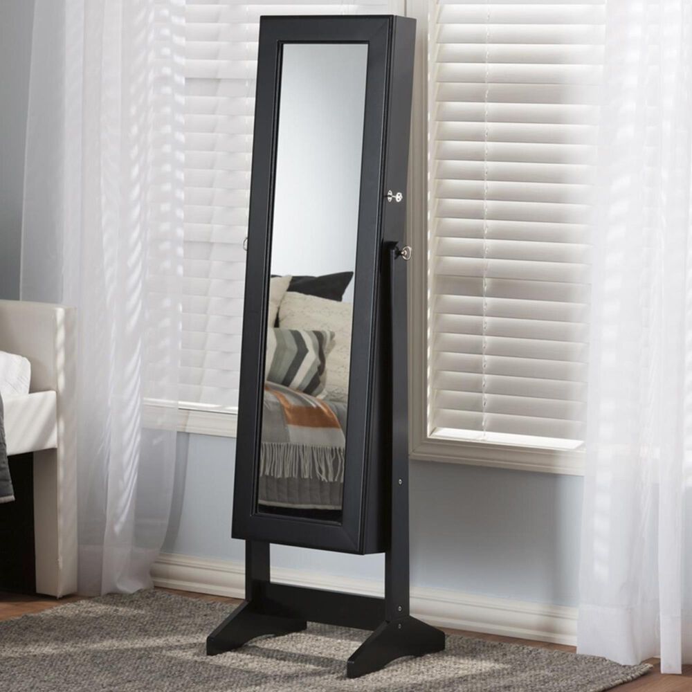 Baxton Studio Elena Cheval Mirror Jewelry Armoire in Black, , large