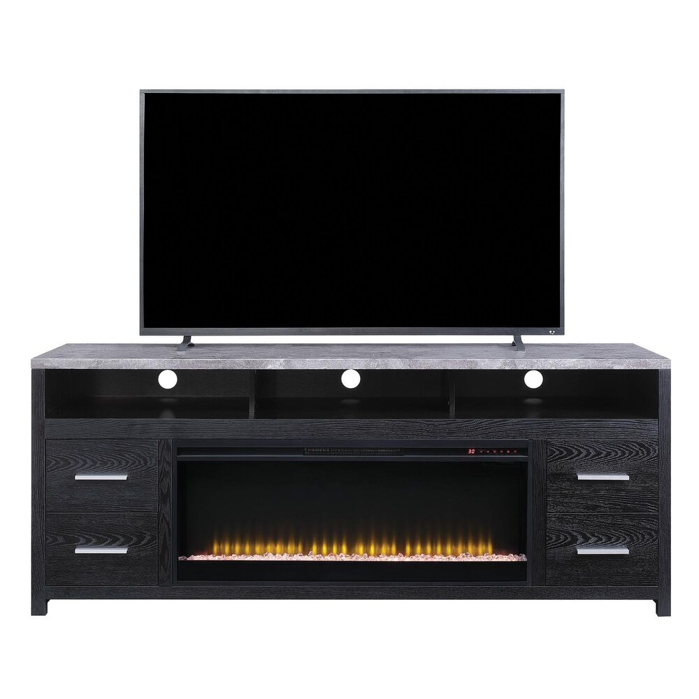 Valor Living Antiqua 75" TV Stand with Fireplace in Black, , large