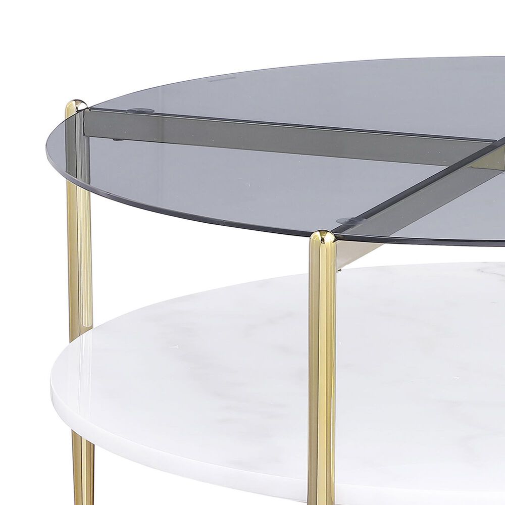 Coaster Jonelle Coffee Table in White, Gold and Smoke Gray, , large