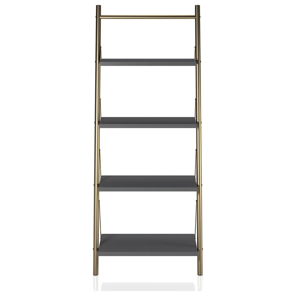 CosmoLiving by Cosmopolitan CosmoLiving Nova 4-Shelf Ladder Bookcase in Graphite Gray and Gold, , large