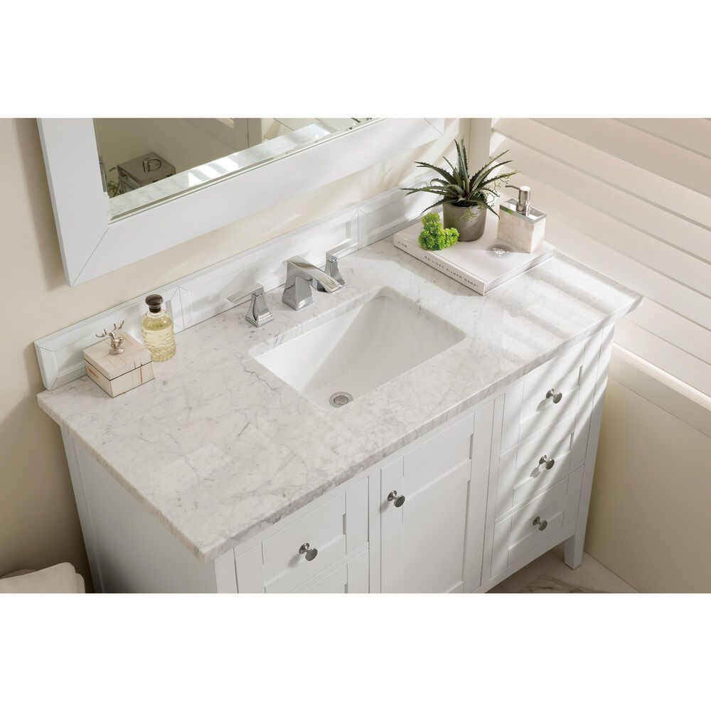 James Martin Vanities Palisades 48&quot; Single Bathroom Vanity in Bright White with 3 cm Carrara White Marble Top and Rectangular Sink, , large