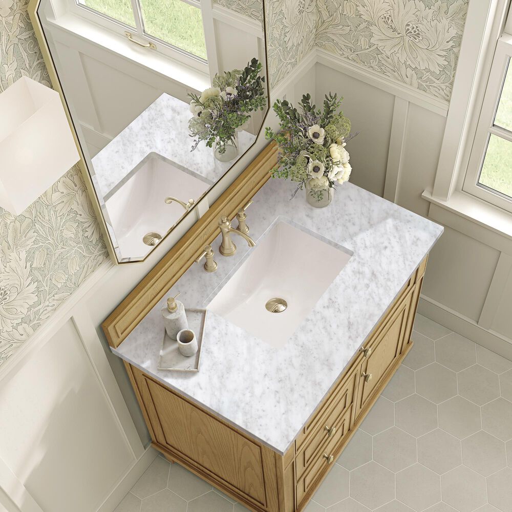 James Martin Vanities Lorelai 36&quot; Single Vanity in Light Natural Oak with 3 cm Carrara White Marble Top, , large