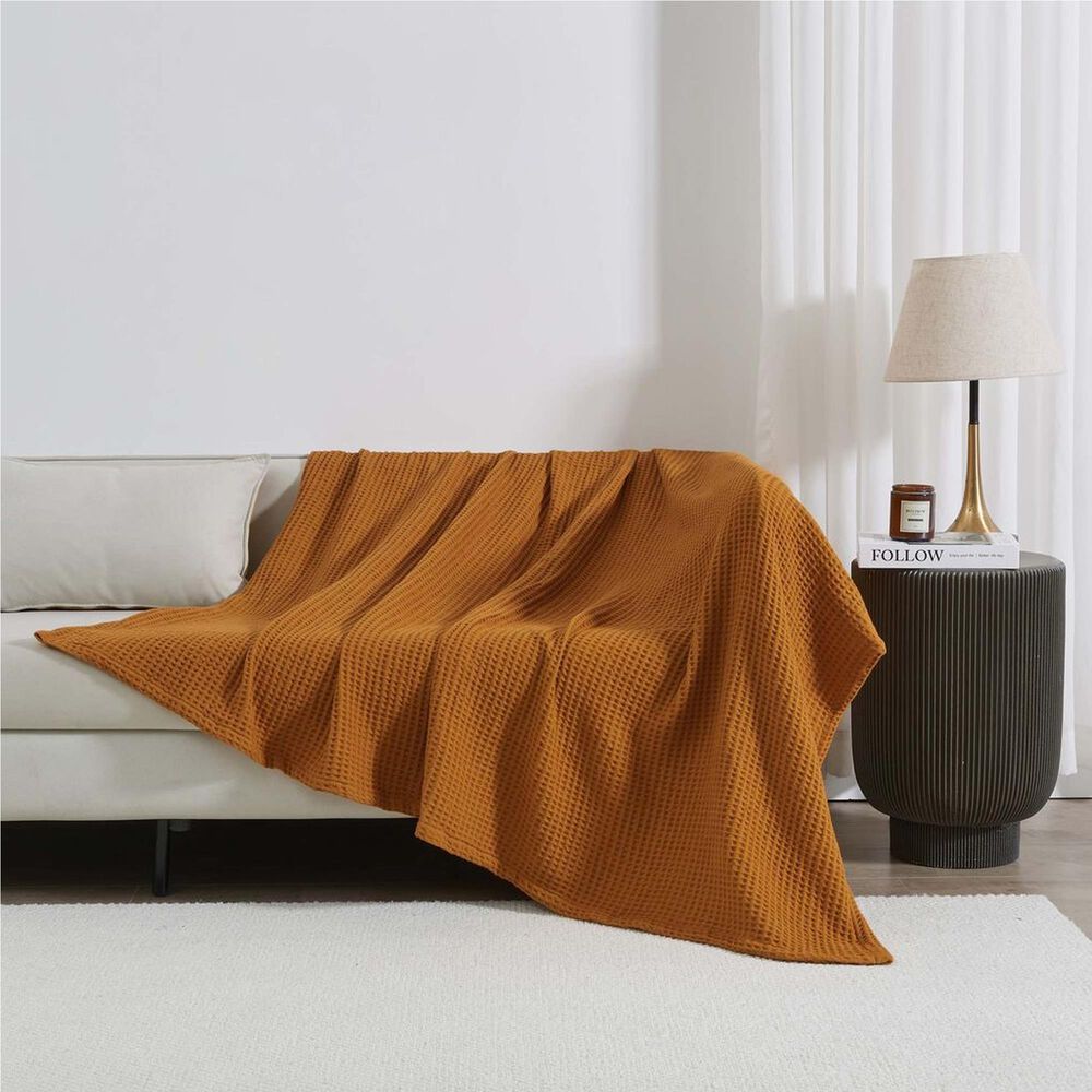 Trade Linker Full/Queen Waffle Weave Knit Throw Blanket in Bronze, , large