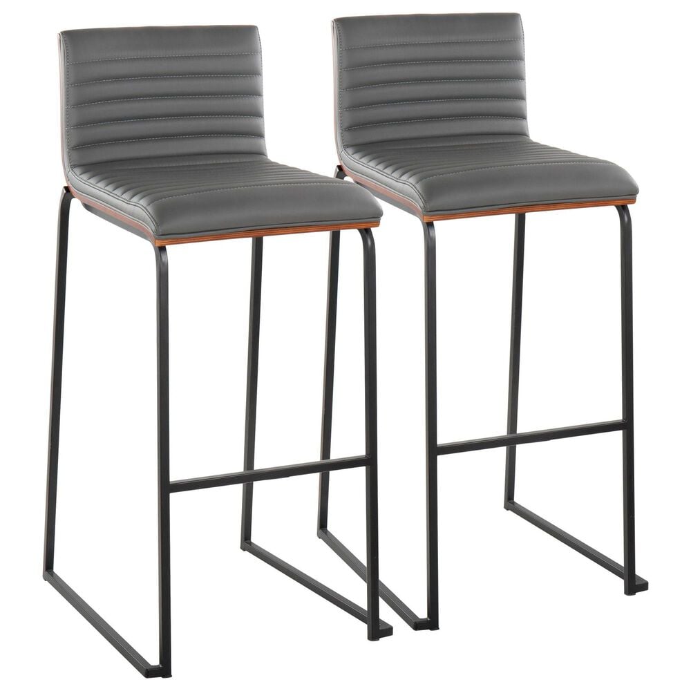 Lumisource Mason Mara Barstool with Grey Cushion in Black and Walnut (Set of 2), , large