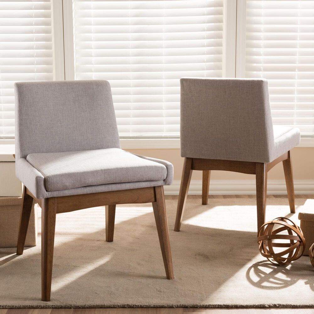 Baxton Studio Nexus Side Chair with Greyish Beige Cushion in Walnut Brown (Set of 2), , large