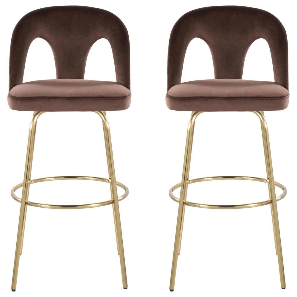 LumiSource Ava Swivel Bar Stool with Espresso Velvet Upholstery in Gold (Set of 2), , large