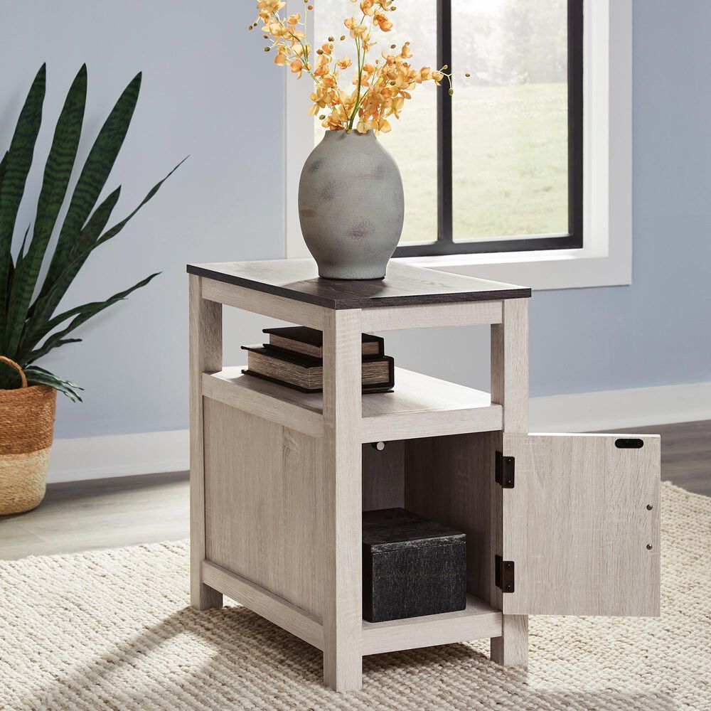 Ashley Fendenmore Chairside End Table in Antiqued White and Gray, , large