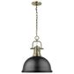 Golden Lighting Duncan 1-Light Pendant with Chain in Aged Brass and Matte Black, , large