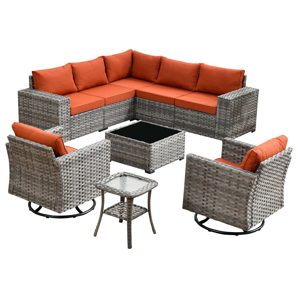 HOMLUX 9-Piece Wicker Sectional Patio Furniture Set in Orange Red, , large