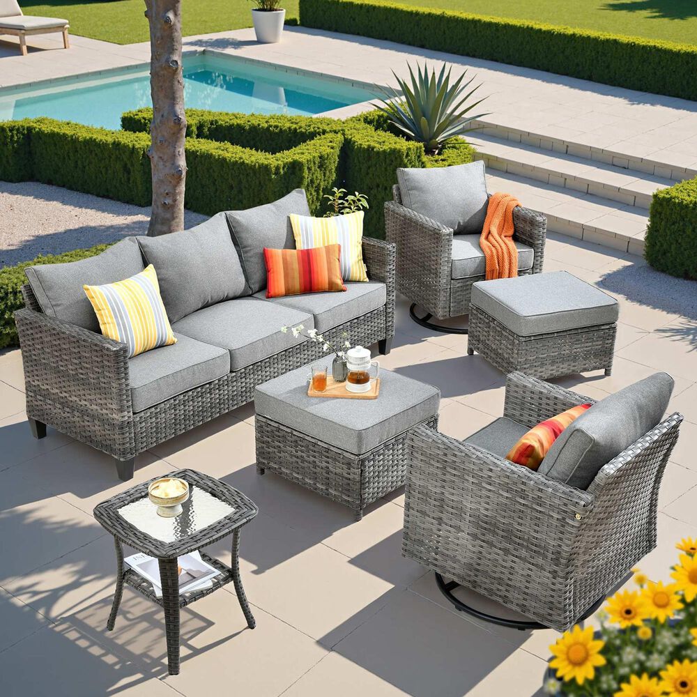 HOMLUX 6-Piece Patio Conversation Set in Dark Gray, , large