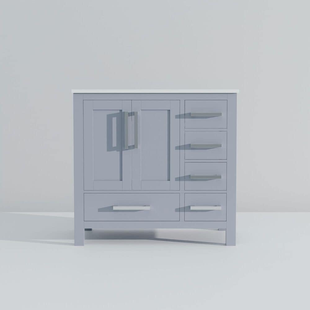 Lexora Home Jacques 36&quot; Left Offset Single Bathroom Vanity in Dark Grey with 2 cm White Quartz Top and Rectangular Sink, , large