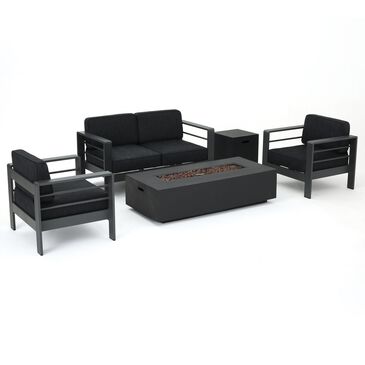Noble House Cape Coral 5-Piece Patio Fire Pit Chat Set in Dark Gray, , large