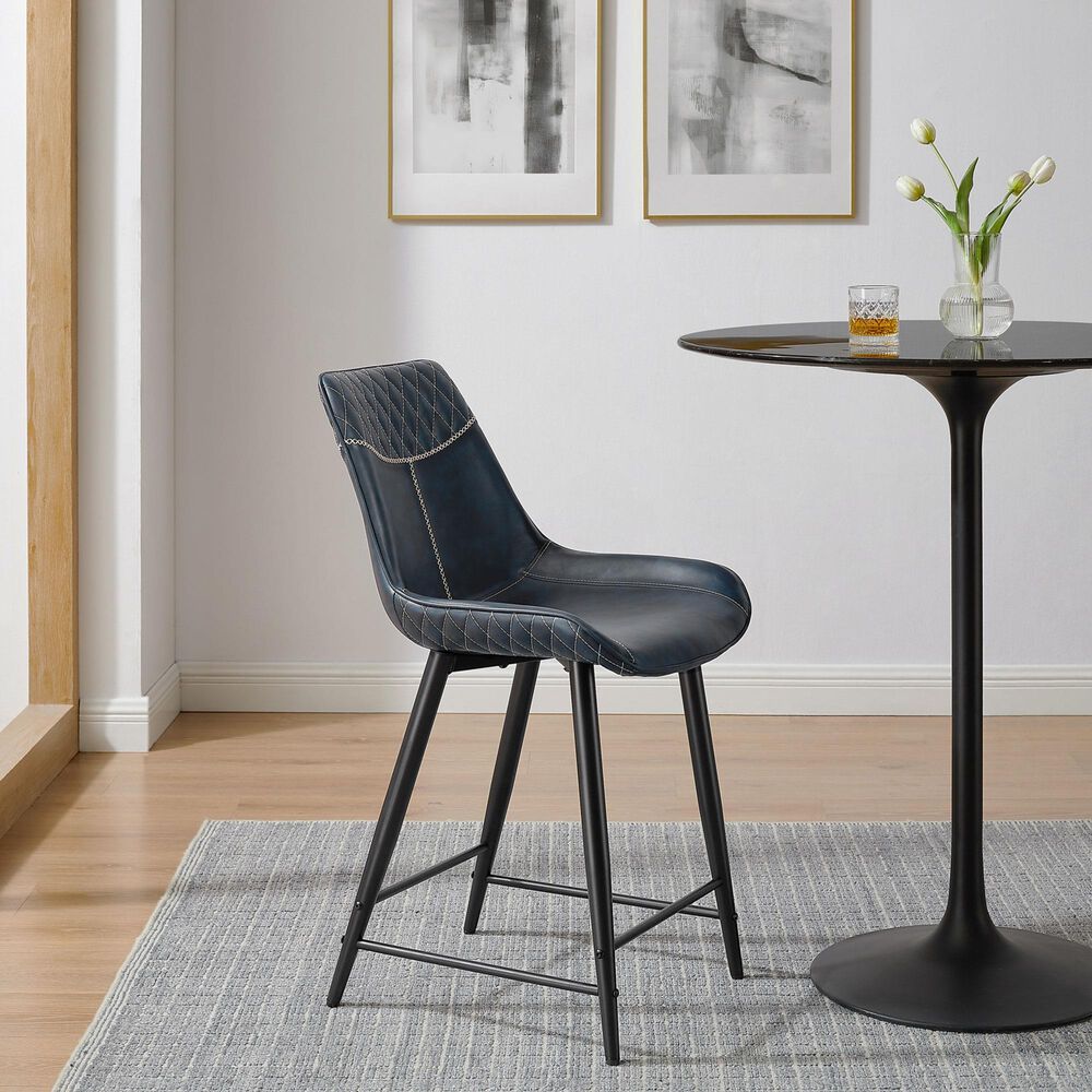 Linon Home Decor Elder 24" Counter Stool with Navy Cushion in Black, , large