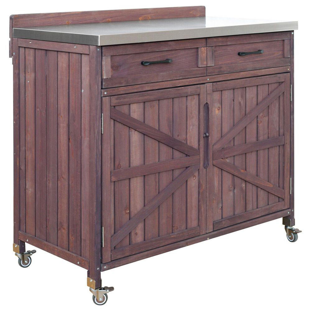 HOMLUX 39" Outdoor Kitchen Island with Stainless Table Top in Dark Brown, , large