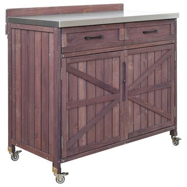 HOMLUX 39" Outdoor Kitchen Island with Stainless Table Top in Dark Brown, , large