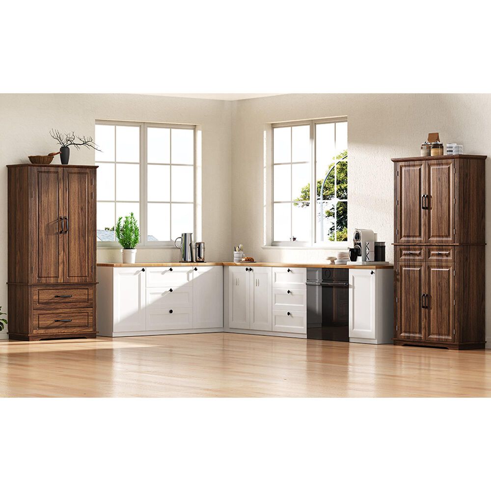 HOMLUX 71" Tall Kitchen Pantry Cabinet with 3 Pull Out Cabinet Organizers in Brown, , large