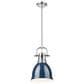 Golden Lighting Duncan 1-Light Small Pendant with Rod and Matte Navy Shade in Chrome, , large