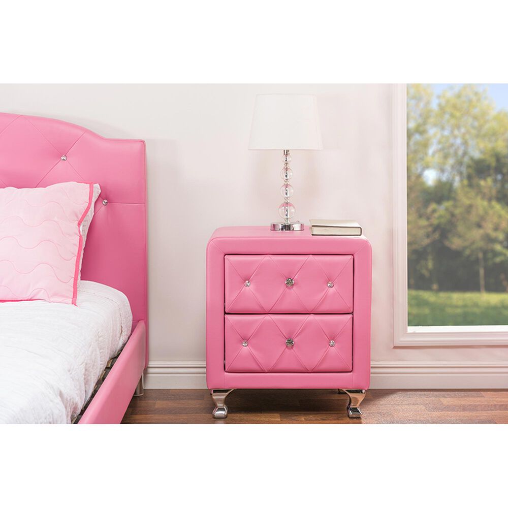 Baxton Studio Stella 2-Drawer Upholstered Nightstand in Pink, , large