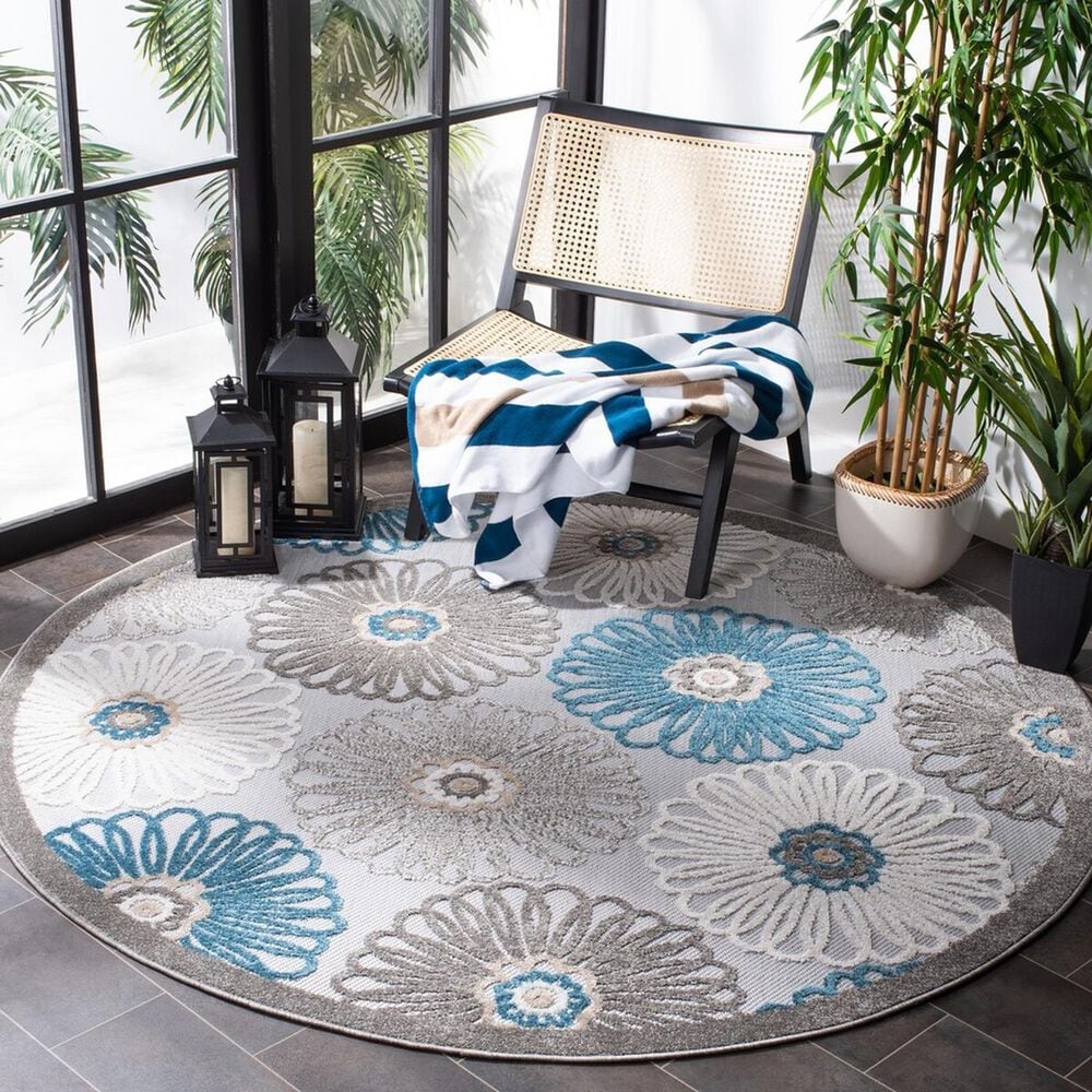 Safavieh Cabana CBN676B 6&#39;7&quot; Round Beige and Blue Indoor/Outdoor Area Performance Rug, , large