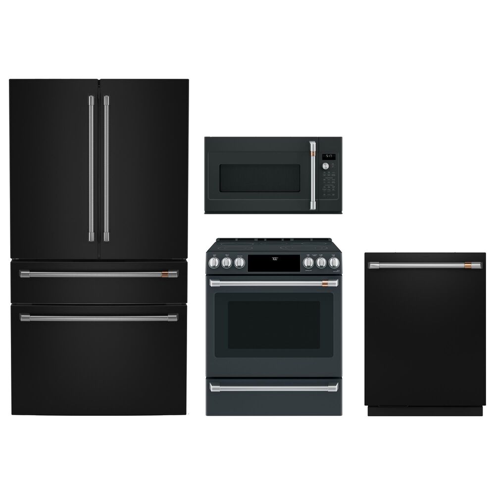 Cafe 4pc Kitchen Package with Refrigerator, Range, Microwave, and Dishwasher in Black, , large