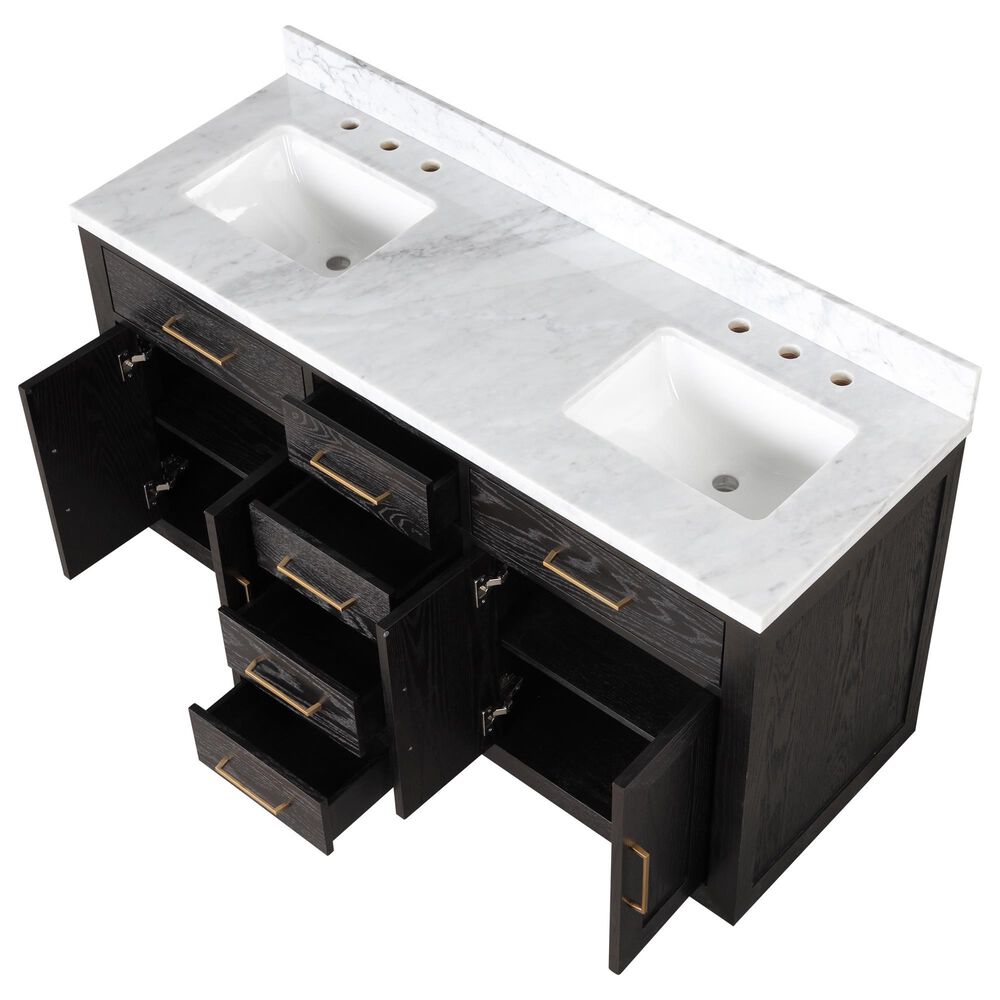 Lexora Home Abbey 60&quot; Double Bathroom Vanity in Black Oak with 2 cm White Carrara Marble Top and Rectangular Sinks, , large