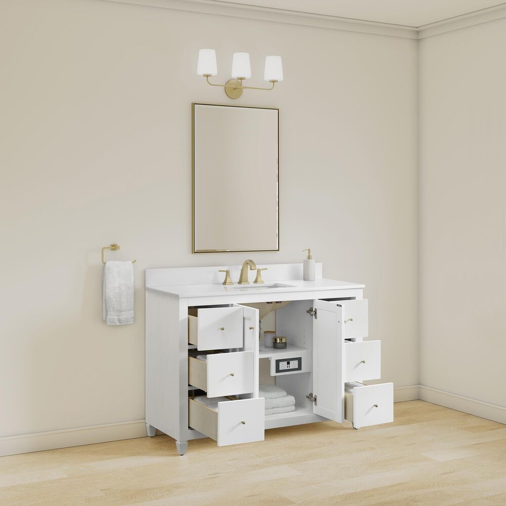 37B Claudine 48" Single Bathroom Vanity in Bright White with Glossy White Composite Stone Top and Backsplash, , large