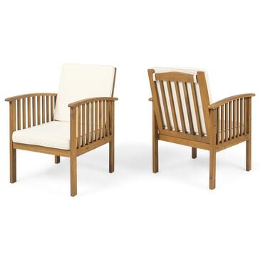 Hearth and Haven Casa Outdoor Club Chair with Cream Cushion in Brown (Set of 2), , large