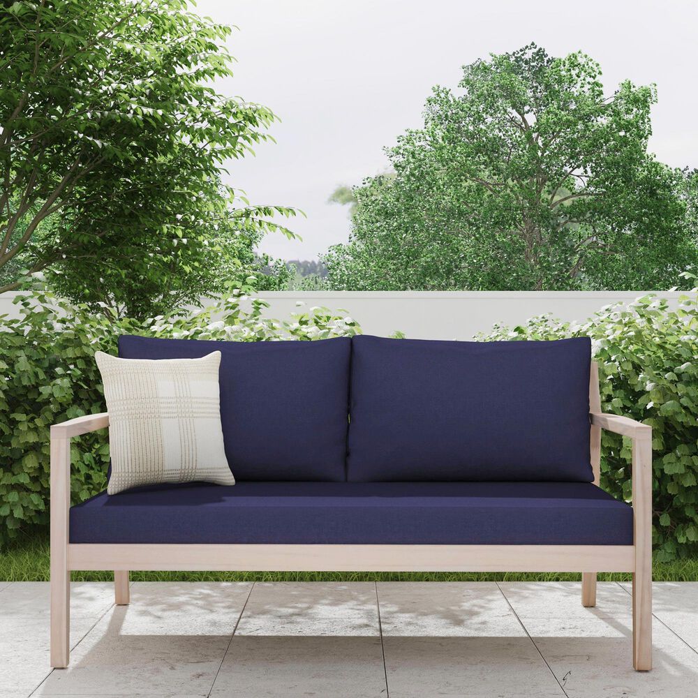 Linon Home Decor Teagon 2-Seater Outdoor Sofa with Blue Cushions in Whitewash, , large