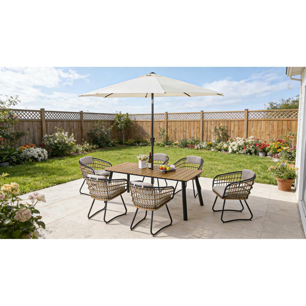 Hearth and Haven Outdoor Rectangular Dining Table with Umbrella Hole in Yellow - Table Only, , large