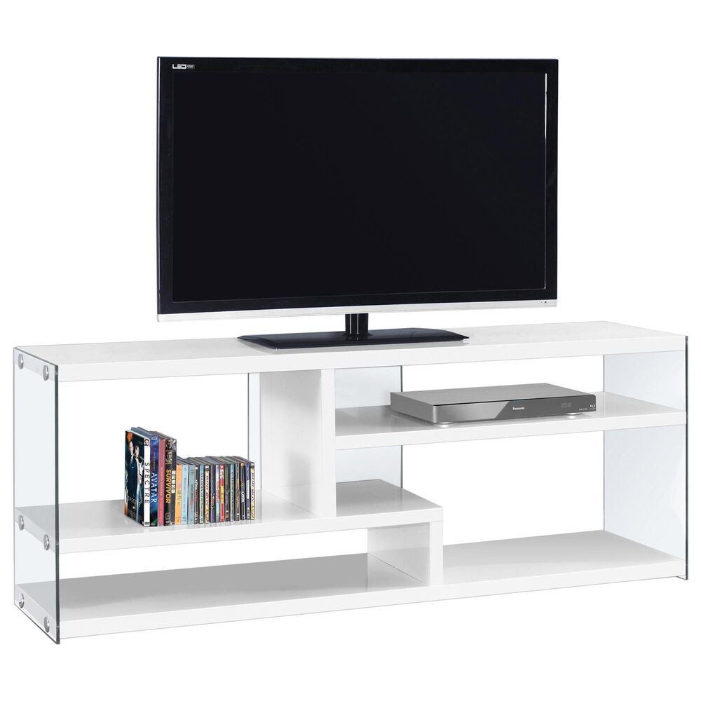 Monarch Specialties 60" TV Stand with Tempered Glass in Glossy White, , large